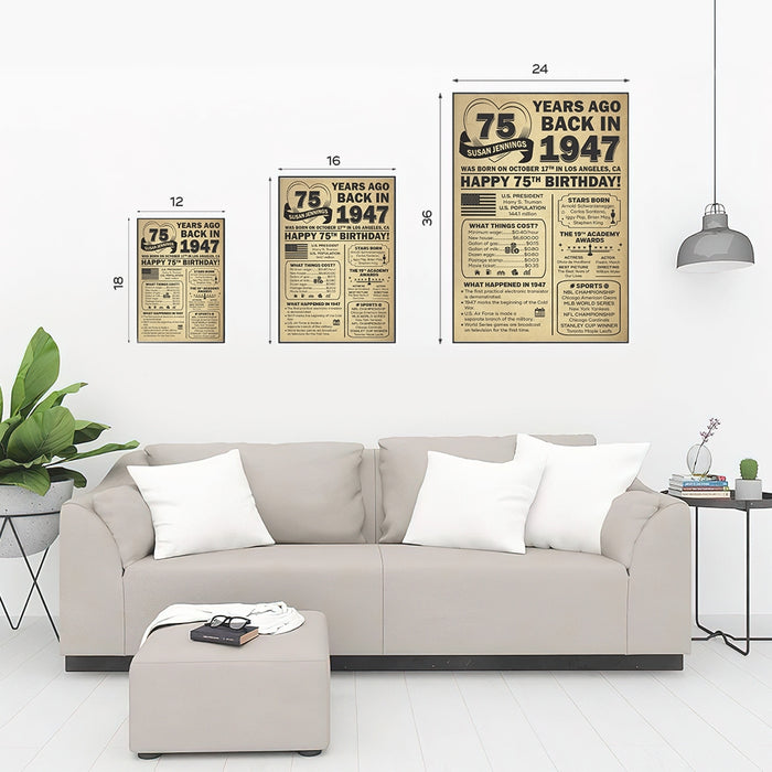 Back In 1947 Poster, Birthday Milestone Sign, 75th Birthday Decorations, 75th Birthday Gifts For Women For Men