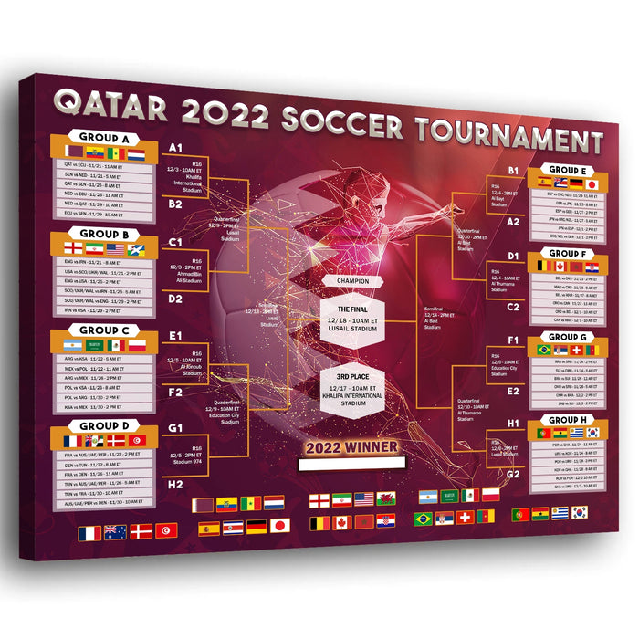 Fifa World Cup 2022 Bracket Poster Canvas, Qatar World Cup 2022 Brackets Wall Chart