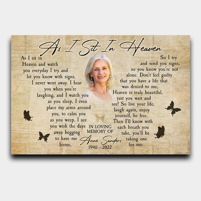 Personalized Mom In Heaven Poster Canvas, As I Sit In Heaven And Watch You Every, Memorial Gifts, Bereavement Gifts For Loss Of Mother From Daughter Son For Mother's Day, Custom Photo