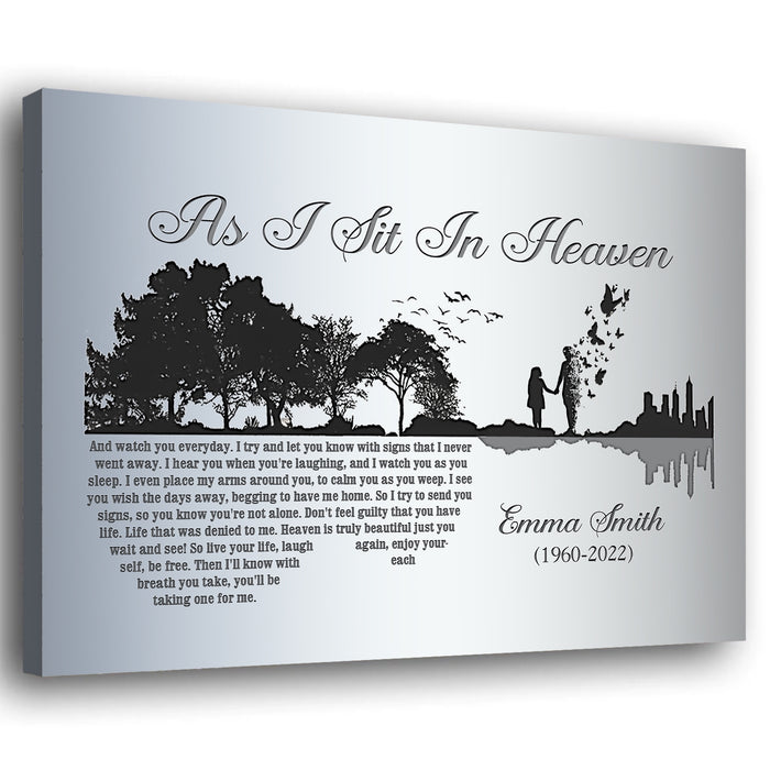 Personalized As I Sit In Heaven Memorial Poster Canvas Gifts, Gifts For The Loss Of Mom Dad, Loss Of Parents, Sympathy Bereavement Wall-Art Decoration Gifts