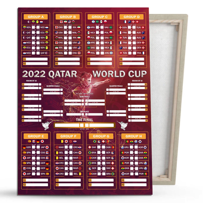 Fifa World Cup 2022 Qatar Championship Schedule Bracket Predictor Poster Canvas, 2022 Qatar Soccer World Cup Wall-Chart