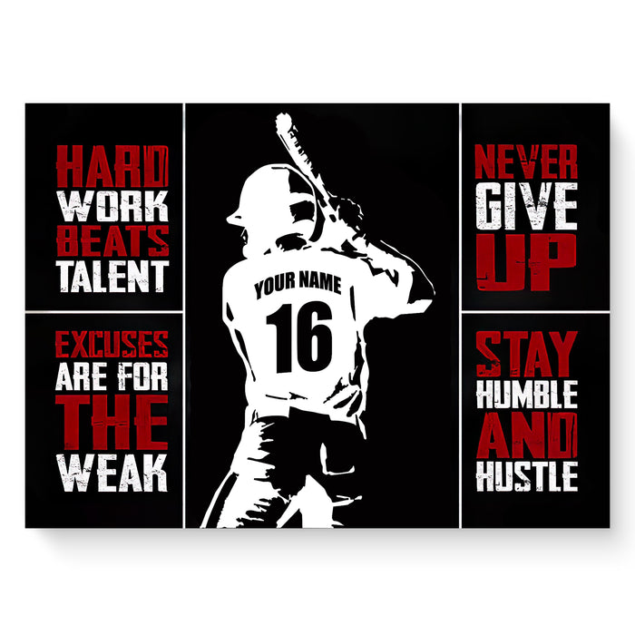 Personalized Hard Work Beat Talent Poster Canvas, Baseball Player, Gifts For Him, Motivation Gifts, Never Give Up, Home Living Decorations