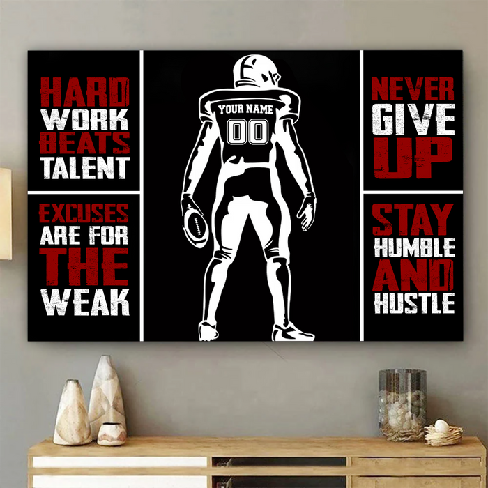 Personalized Hard Work Beats Talent American Football Poster, Football Wall Art Home Decor, Gifts For Football Lover, Sport Lover