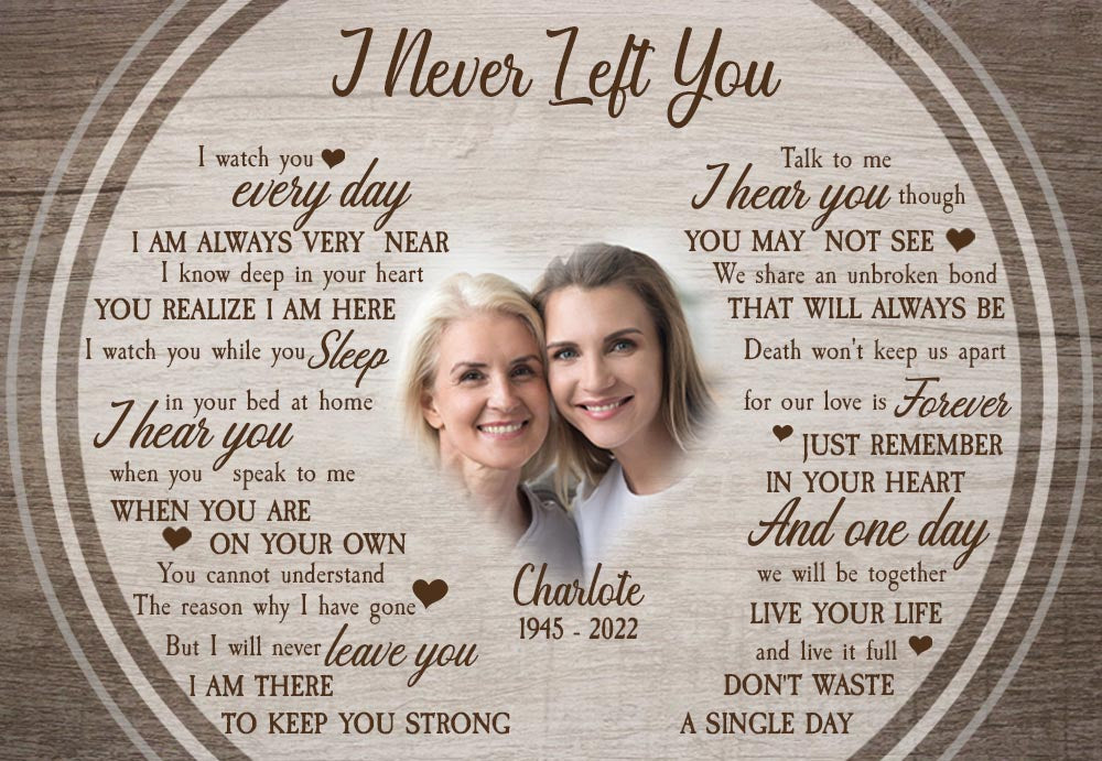 Personalized I Never Left You Mom Poster Canvas, Poster Home Living Decorations, Loss Of Mom, Custom Rememberance Gifts, Sympathy Gifts For Mom