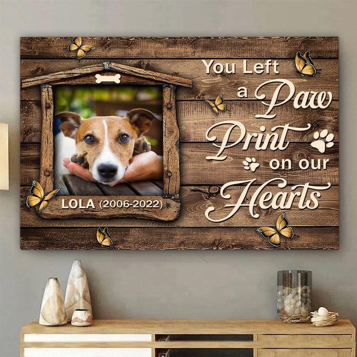 Personalized You Left Paw Prints In Our Hearts Memorial Pet Poster Canvas Gifts, Sympathy Memorial Loss Of Pet Gifts, Gifts For Dog Cat Parents