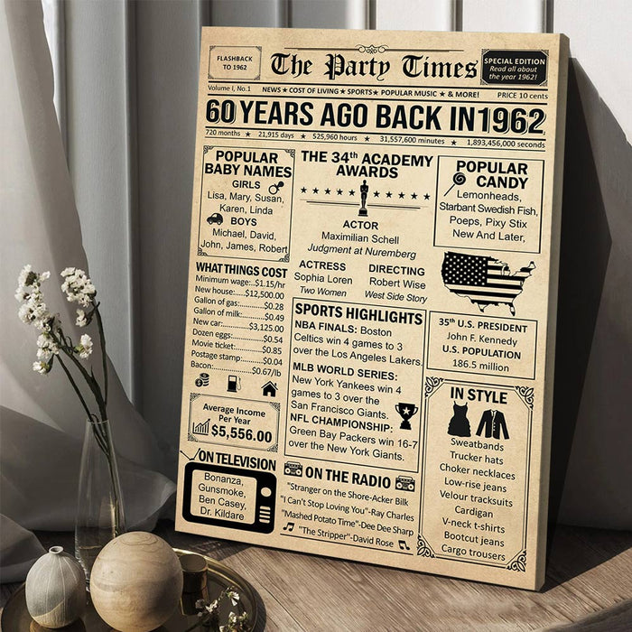 60 Years Ago Back In 1962 Poster Canvas, 60th Birthday Gifts For Men Women, Milestone Birthday Poster, Birthday Poster For Men Woman, Birthday Poster Canvas