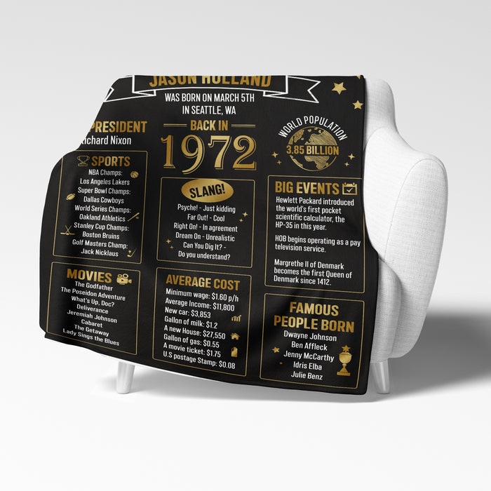 Personalized 50 Years Old Back In 1972 Blanket, 50th Birthday Gifts For Men Women, Birthday Blanket For Men Woman, Birthday Blanket