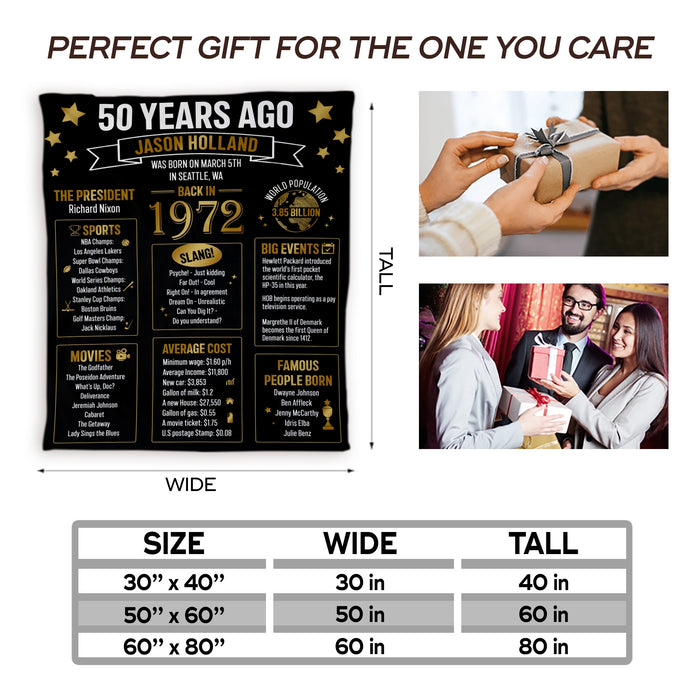 Personalized 50 Years Old Back In 1972 Blanket, 50th Birthday Gifts For Men Women, Birthday Blanket For Men Woman, Birthday Blanket