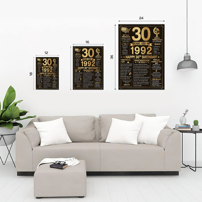 Personalized 30 Years Ago In 1992 Birthday Poster Canvas, 30th Birthday Decorations For Women For Men