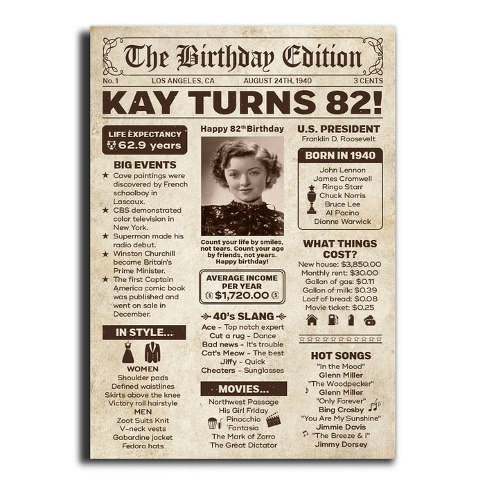 82th Birthday Poster, 82th Birthday Gifts For Women Men, Milestone Birthday Poster, 82th Birthday Decorations