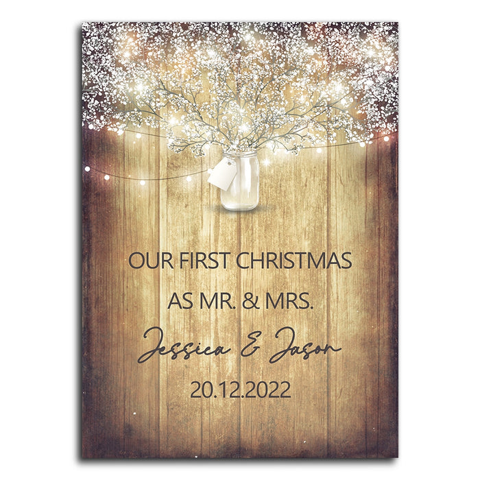 Personalized Our First Christmas As Mr Mrs Poster Canvas, Christmas Gifts For Couple, Wedding Anniversary Gift For Wife Husband
