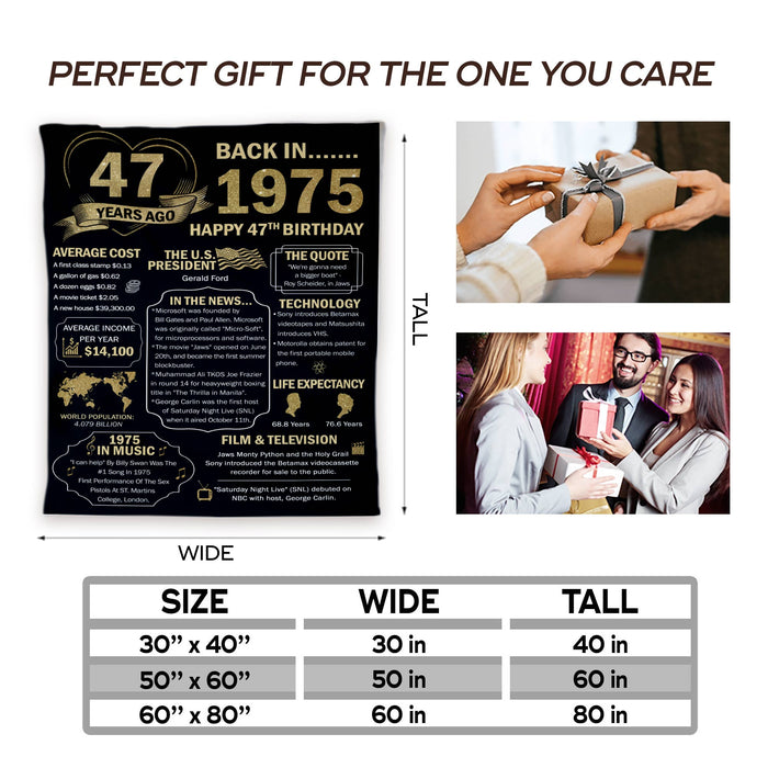 Custom 47th Birthday Gifts For Women For Men, Birthday Milestone Blanket, 47th Birthday Back In 1975 Blanket, 47th Birthday Decorations, Birthday Gifts For Women