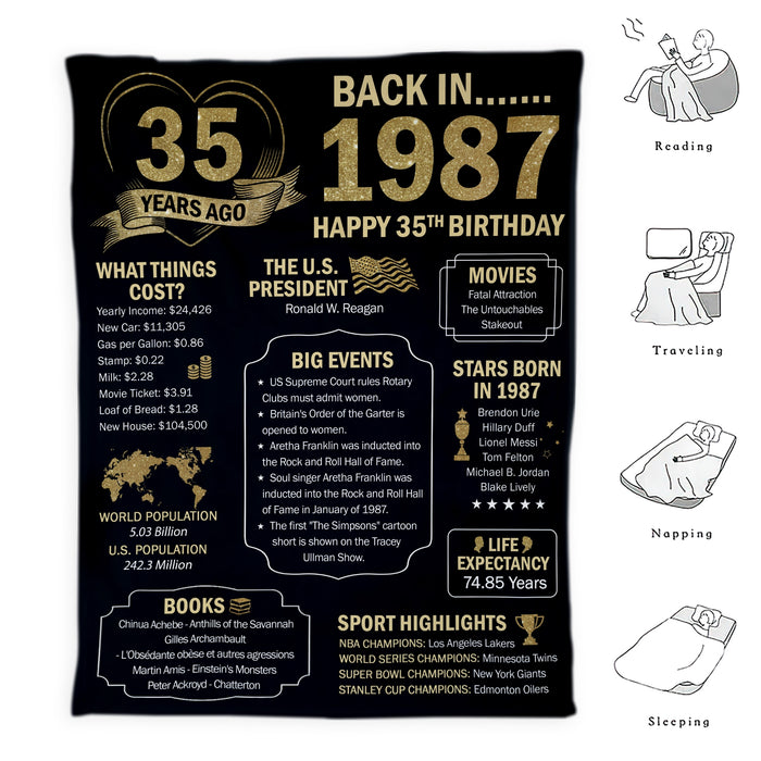 35 Years Old Back In 1987 Blanket, Milestone Birthday 35th Birthday Gifts For Men Women, Birthday Blanket For Men Woman, Birthday Blanket