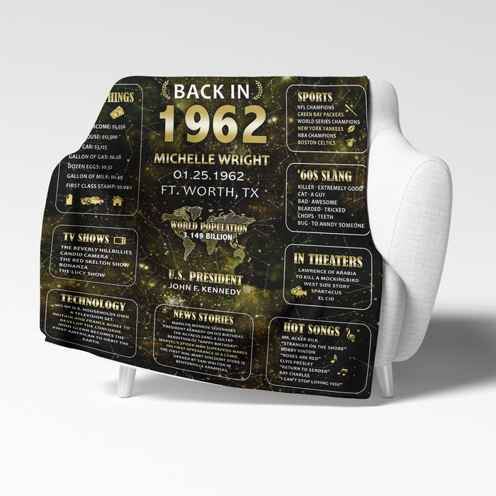 Personalized 60 Years Ago Back In 1962 Fleece Blanket, Birthday Decoration Gifts For Women Men, Birthday Blanket For Mom Dad On Birthday Christmas
