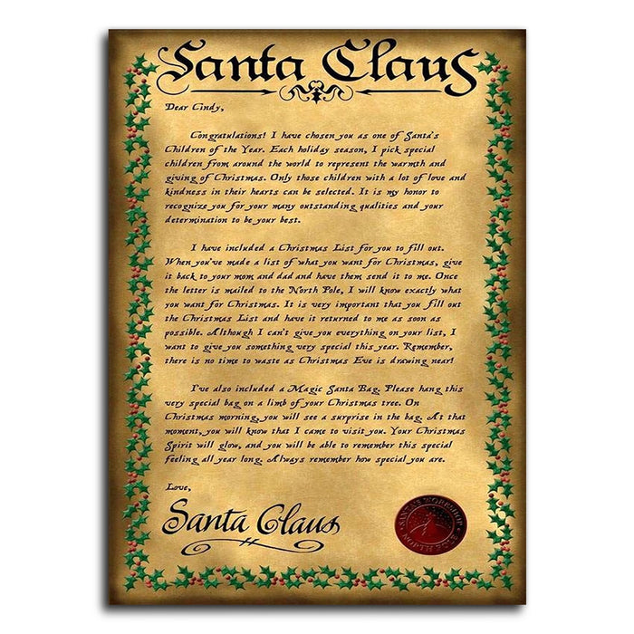Personalized Santa Clause Letter Poster Canvas, Christmas Gifts For Women For Men, Wall Art Decorations Gifts For Her For Him