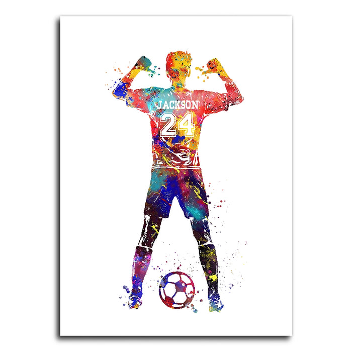 Personalized Soccer Football Male Player Poster Canvas, Sport Gifts For Men, Christmas Birthday Wall Art Decoration Gifts