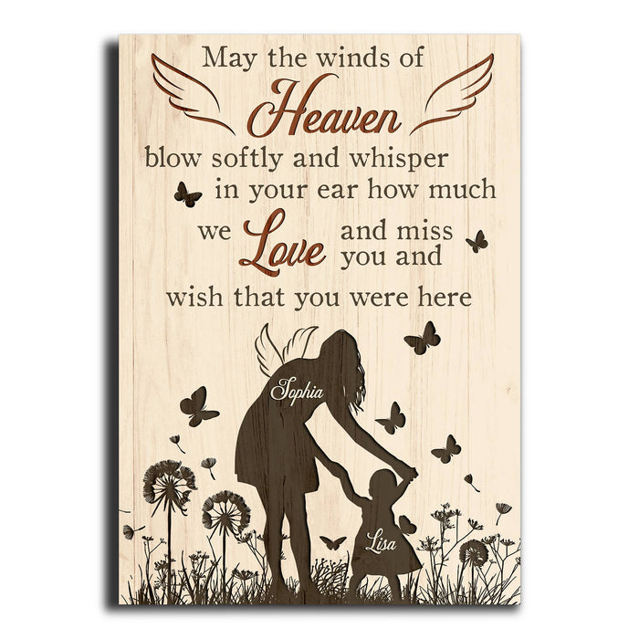 Personalized Mom In Heaven Memorial Poster Canvas, May The Wind Of Heaven, Memorial Sympathy Rememberance Gifts