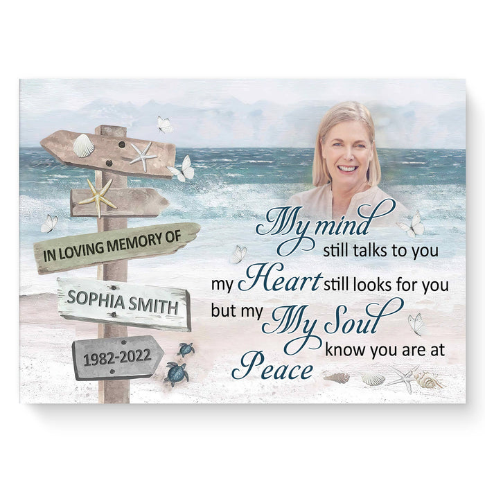 Personalized My Mind Still Talks To You Memorial Poster Canvas, Memorial Sympathy Bereavement Gifts For Mom, Memorial Gifts