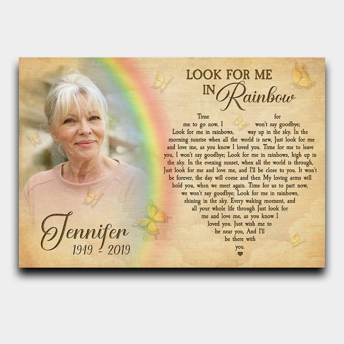 Custom Look For Me In The Rainbows Memorial Canvas Poster, Memorial Sympathy Bereavement Gifts