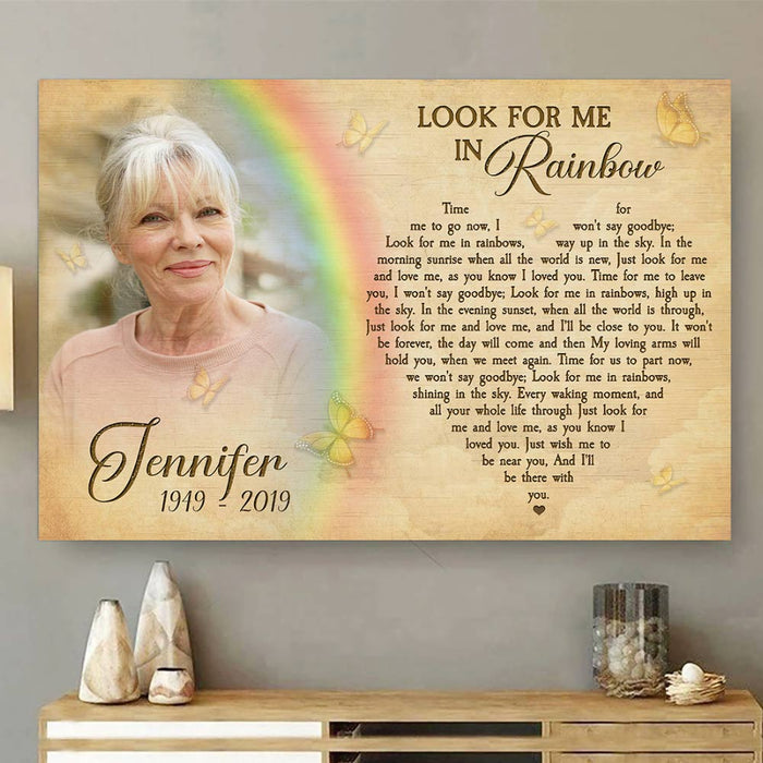 Custom Look For Me In The Rainbows Memorial Canvas Poster, Memorial Sympathy Bereavement Gifts