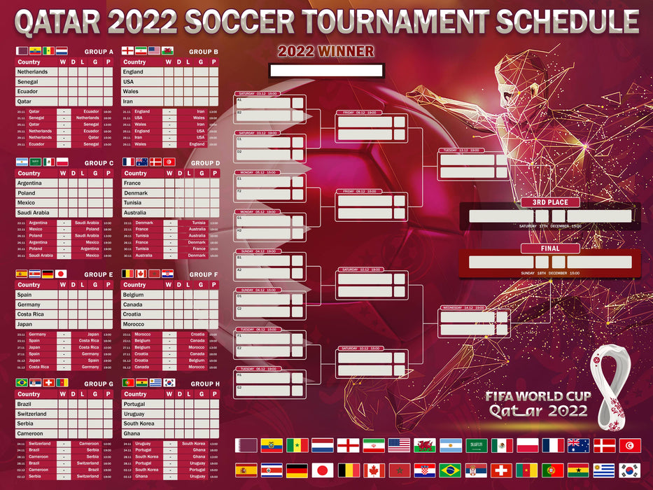 2022 Soccer World Cup Poster, Qatar World Cup 2022 Poster, World Cup 2022 Schedule Bracket Predictor Poster, 2022 Soccer World Championship Poster
