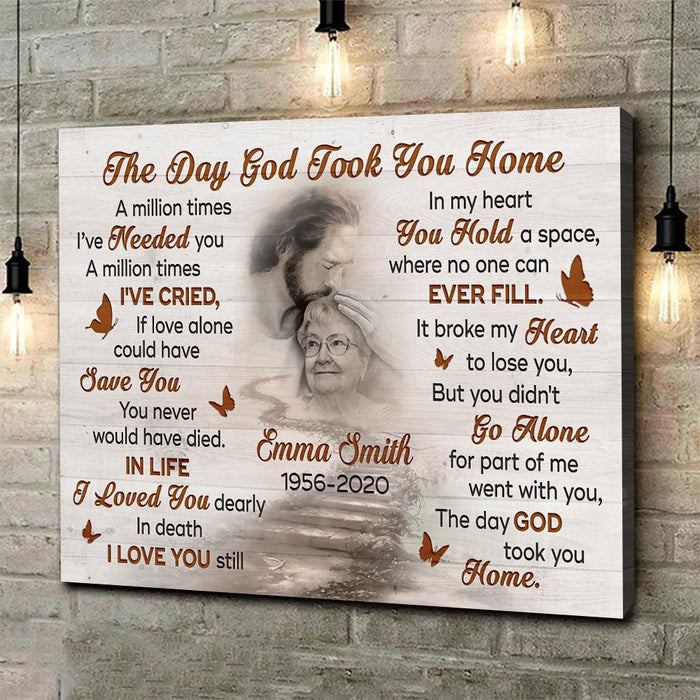 Custom The Day God Took You Home Memorial Canvas Poster, Memorial Sympathy Bereavement Gifts