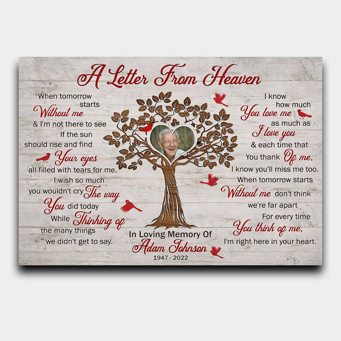 Custom A Letter From Heaven Memorial Poster Canvas, Memorial Sympathy Bereavement Gifts For Loss Of Mother Father