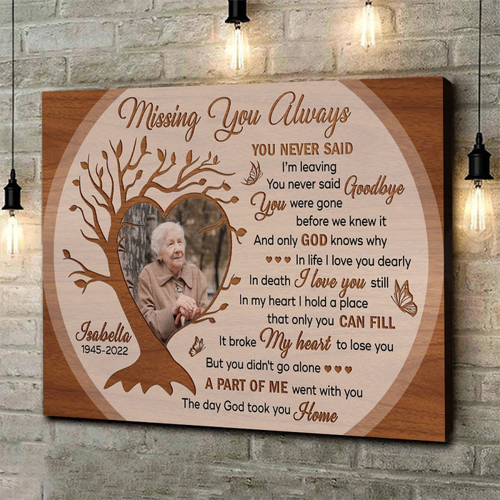Custom Missing You Always Memorial Poster Canvas, Memorial Sympathy Bereavement Gifts For Loss Of Mother Father