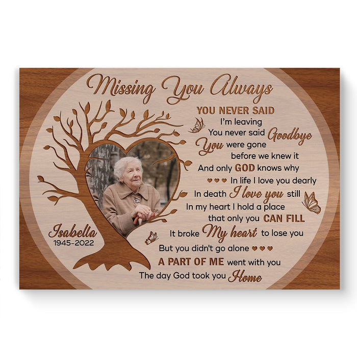 Custom Missing You Always Memorial Poster Canvas, Memorial Sympathy Bereavement Gifts For Loss Of Mother Father