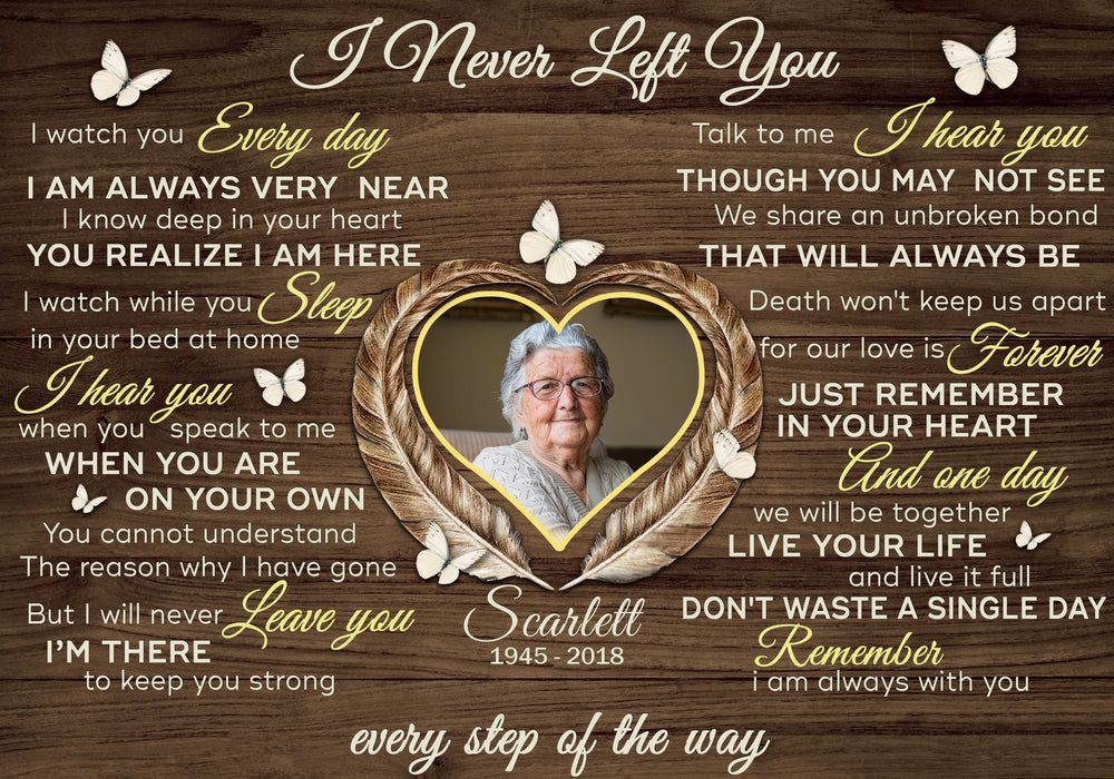 Personalized I Never Left You Memorial Poster Canvas, Memorial Sympathy Bereavement Gifts For Loss Of Father Mother