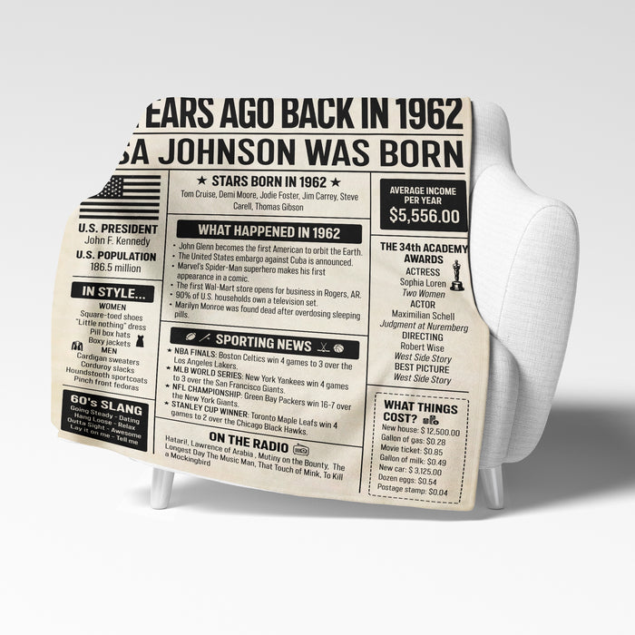 Personalized 60th Birthday Blanket, Back In 1962, 60th Birthday Gifts For Women For Men