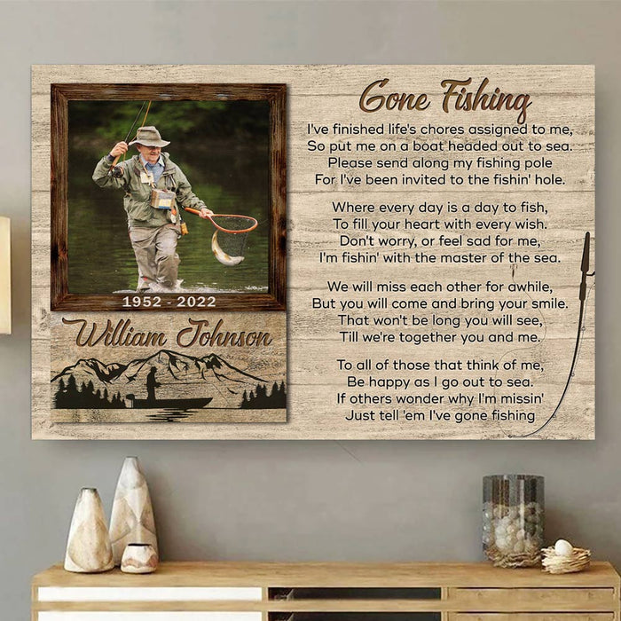 Personalized Gone Fishing In Heaven Poster Canvas, Fishing Memorial Sy —  FrendyGifts