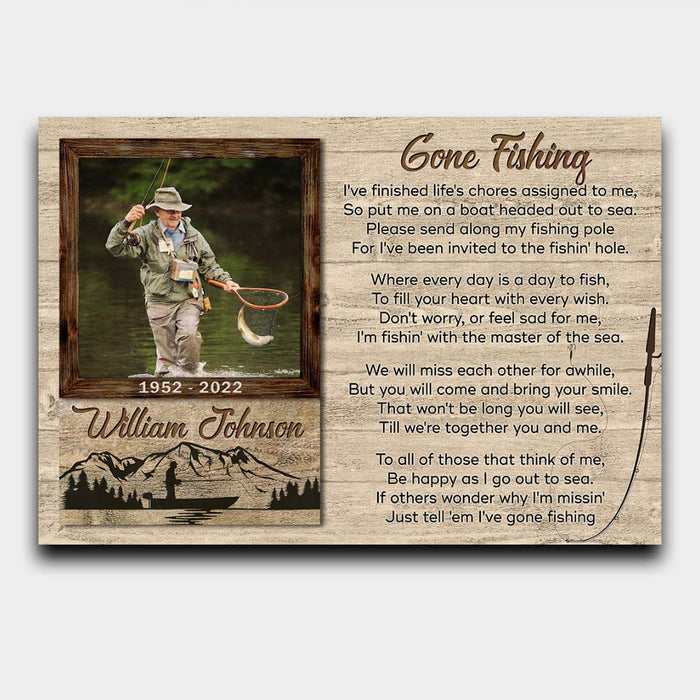 Personalized Gone Fishing In Heaven Poster Canvas, Fishing Memorial Sy —  FrendyGifts