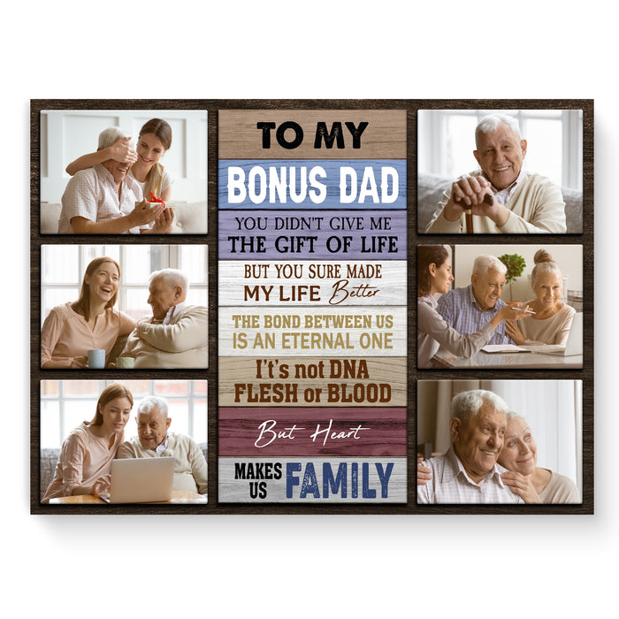 Personalized Custom Photo To My Bonus Dad Canvas Poster, Best Stepdad Ever Gifts From Daughter Son, Step Fathers Thank You Gifts