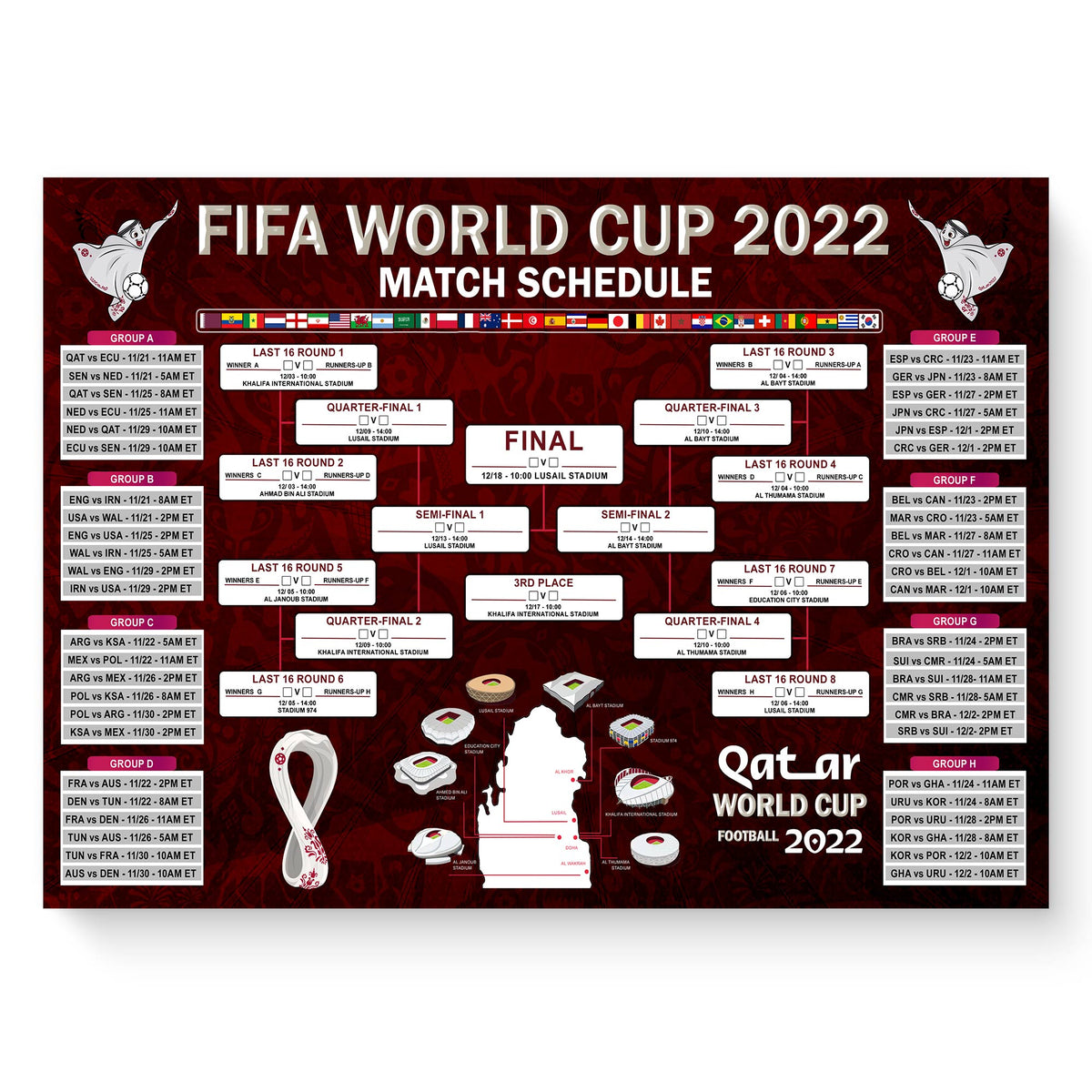 Fifa World Cup 2022 Bracket Poster Canvas, Qatar World Cup 2022 Bracke ...