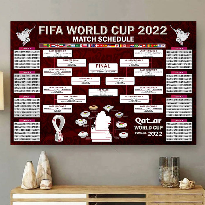 Fifa World Cup 2022 Bracket Poster Canvas, Qatar World Cup 2022 Brackets Wall Chart