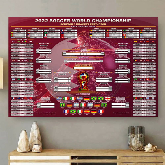 2022 Qatar World Cup Wall Schedule Bracket Predictor Poster Canvas, 2022 Soccer World Championship Wall Art