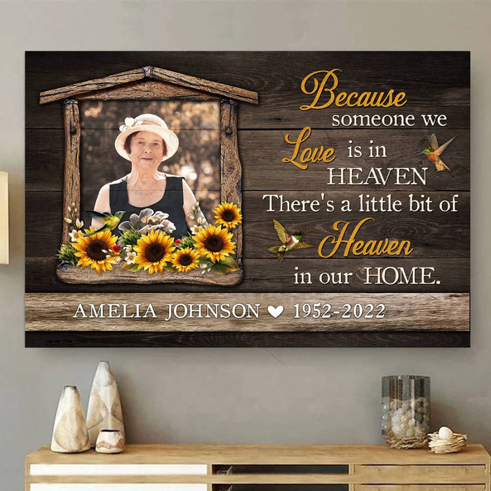 Personalized Because Someone We Love Is In Heaven Poster Canvas, Memorial Sympathy Bereavement Gifts For Mom In Heaven