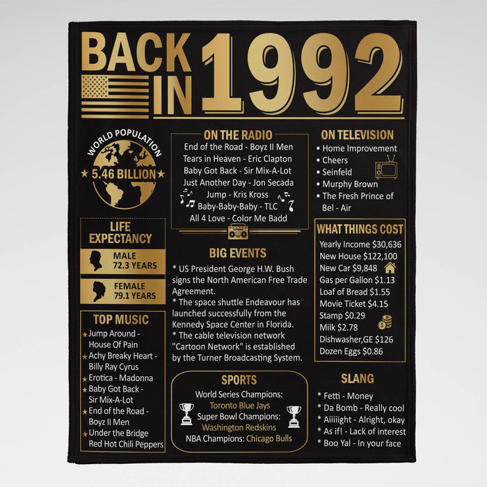 30 Years Old Back In 1992 Blanket, 30th Birthday Gifts For Men Women, Birthday Blanket For Men Woman, Birthday Blanket