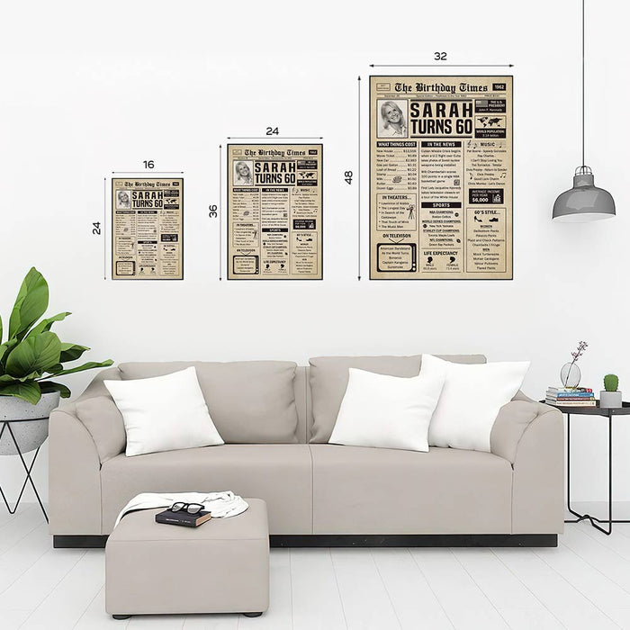 Personalized Vintage Newspaper 60 Years Ago Back In 1962 Birthday Poster Canvas, 60th Birthday Wall Art Decorations Gifts For Women