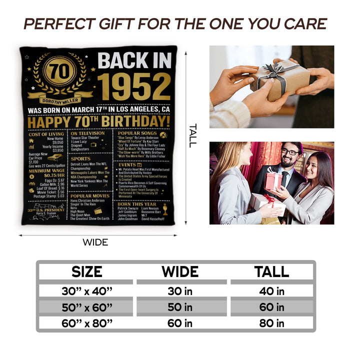 Customized Back In 1972 Birthday Blanket, 50th Birthday Gifts For Women, 50th Birthday Decoration