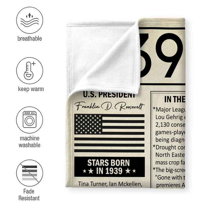 1939 The Year You Were Born Blanket, 83rd Birthday Gifts For Women For Men, 83rd Birthday Decorations, Back In 1939 Newspaper Blanket