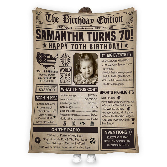 70 Years Ago Back In 1952 Newspaper Vintage Blanket, 70th Birthday Gifts For Women For Men, 70th Birthday Decorations