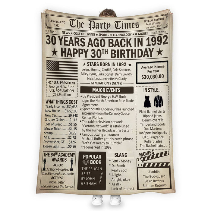 Back In 1992 Blanket, Birthday Gifts For Women, 30th Birthday Gifts For Women, 30th Birthday Decorations Women