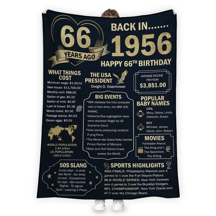66 Years Ago Back In 1956 Blanket, 66th Birthday Gifts For Women Men, Milestone Birthday Blanket