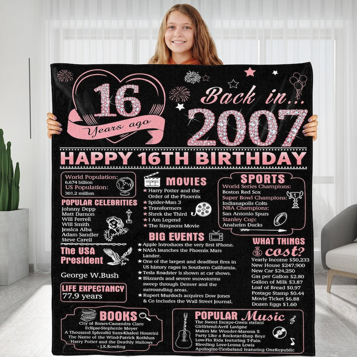Happy 16th Birthday Blanket, Back In 2007 Blanket, 16th Birthday Gifts For Women For Men, 16th Birthday Decorations