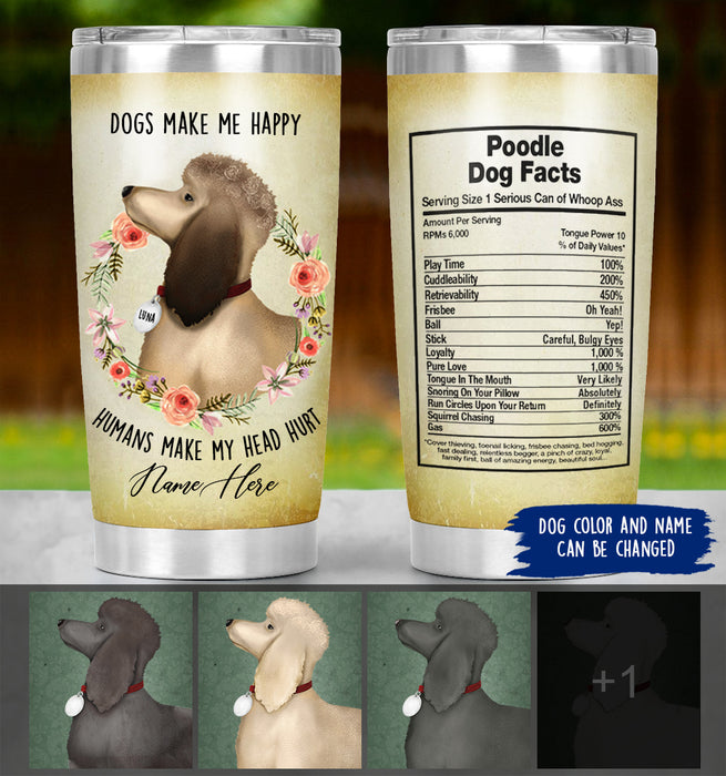 Personalized Poodle Mom Tumbler - Dogs Make Me Happy Humans Make My Head Hurt